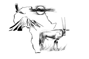 Gemsbok antilop (Oryx gazella) Ki ile Afrika harita arka plan üzerinde