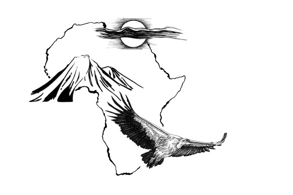 Vulture sur fond de carte d'Afrique avec la montagne du Kilimandjaro et s — Photo