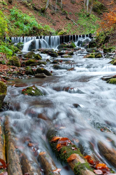 Cascata di montagna nella foresta autunnale — Foto Stock