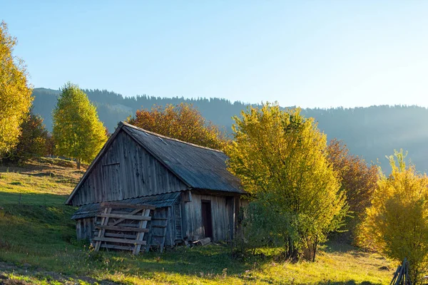 Beautiful wooden house during fall peak season — Stock Photo, Image
