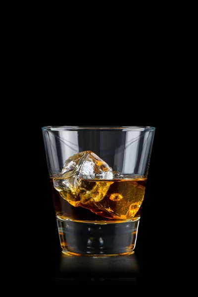 Glass Whiskey Other Alcohol Cube Ice Black Background — Stock Photo, Image