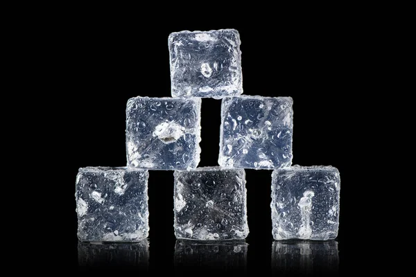 Ice Cubes Square Drops Water Clean Black Background — Stock Photo, Image