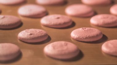 macarons soldan sağa kamera hareket ile fırında pişirme süreci