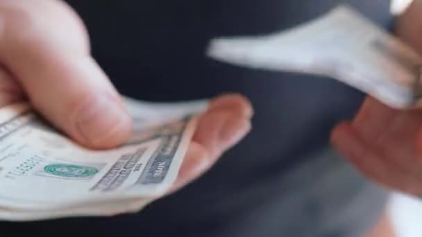 Les mains d'homme d'affaires comptant beaucoup de billets de 20 dollars américains 4K close up slow mo — Video