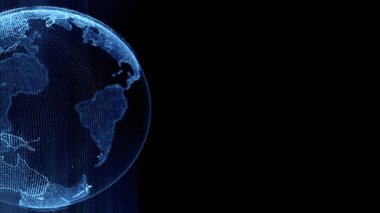 Dönen parlayan noktalardan oluşan dünya döngüsü, fotokopi uzayı ile şekillendirilmiş dünya küresi.