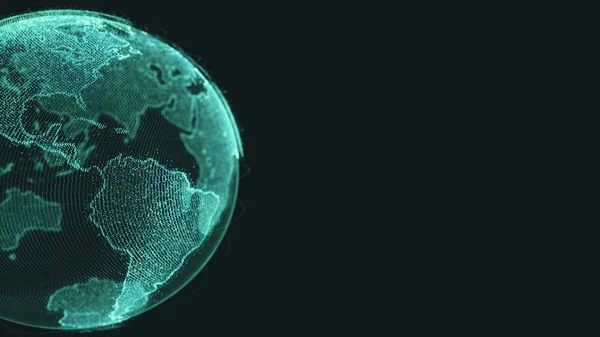 Tierra bucle giratorio de puntos brillantes giratorios globo mundo estilizado con órbitas con espacio de copia — Foto de Stock