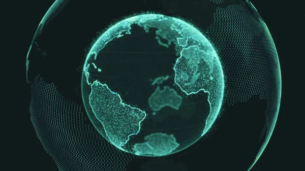 Jord roterande loop av roterande glödande prickar stiliserade världen jordklotet med banor — Stockfoto