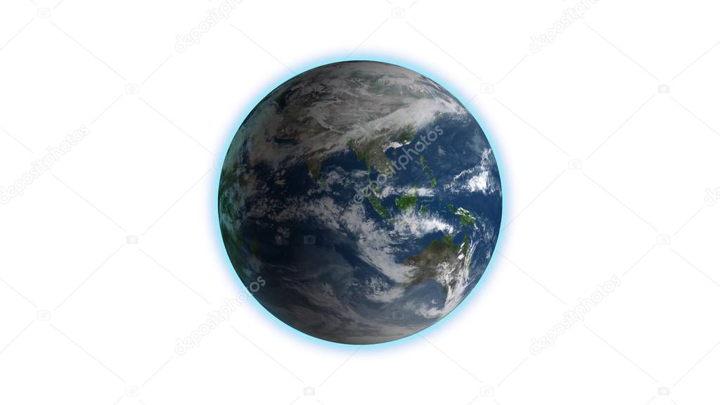 Realistic Earth Rotating on White Loop . Globe is centered in frame, with correct rotation in seamless loop.