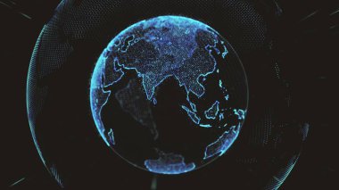 Dönen parlayan noktalardan oluşan dünya döngüsü yörüngeli dünya küresini biçimlendirdi