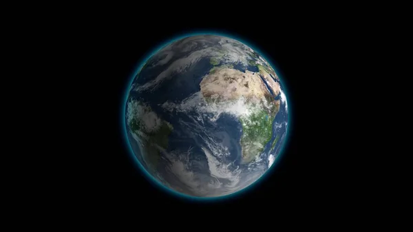 Realistisk jord roterar på svart loop. Globe är centrerad i ram, med korrekt rotation i sömlös loop. — Stockfoto