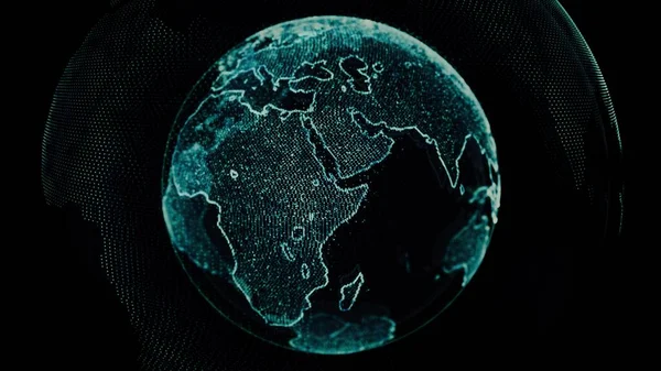 Jord roterande loop av roterande glödande prickar stiliserade världen jordklotet med banor — Stockfoto