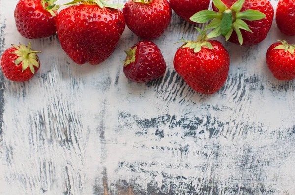 Strawberries White Wooden Background Top View — Stock Photo, Image