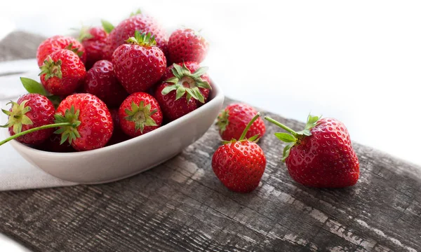 Breakfast Strawberries Wooden Background Breakfast Child Strawberries White Heart Shaped — Stock Photo, Image