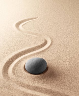 Zen taş Bahçe manevi şifa için. Meditasyon ve konsantrasyon arka plan kopya alanı ile kum. Umut saflık uyum denge ve istikrar için kavram. 