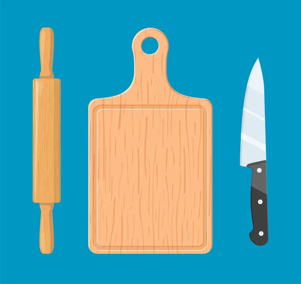 Rolling pin, cutting board and knife. — Stock Vector