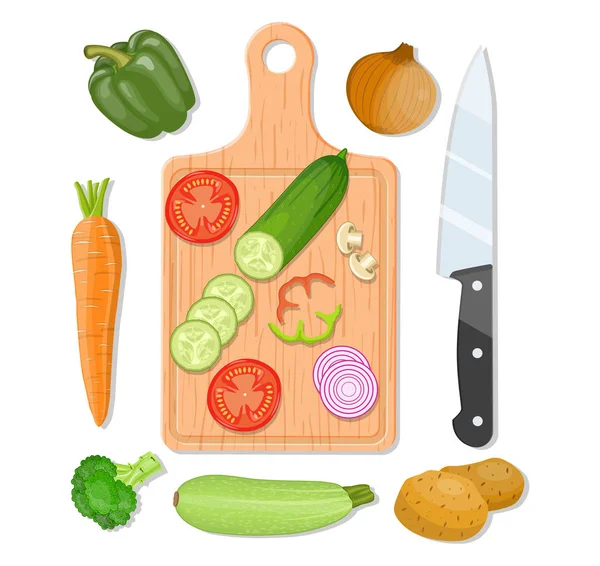 Tabla de cortar y verduras — Vector de stock