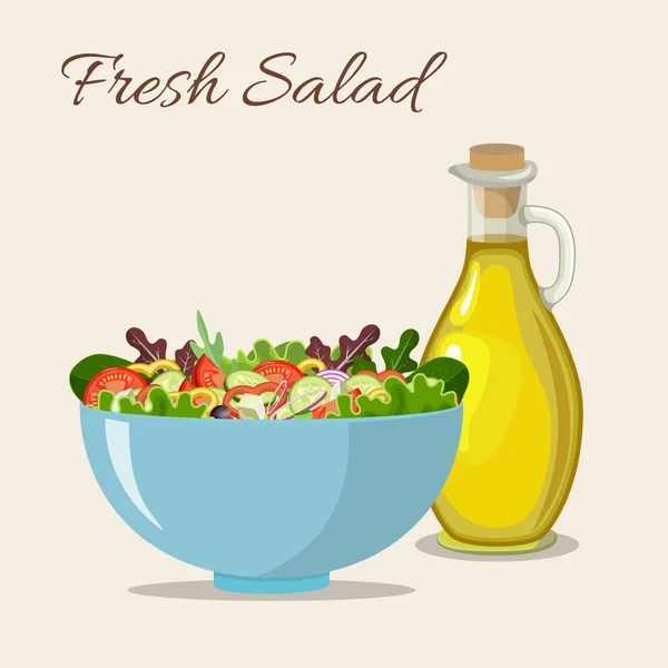 Fresh salad with olive oil — Stock Vector