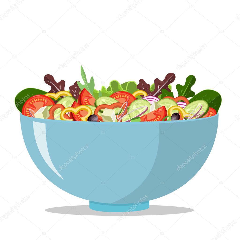 Greek salad icon on white background.