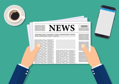 Gazete tutan karikatür işadamı el.