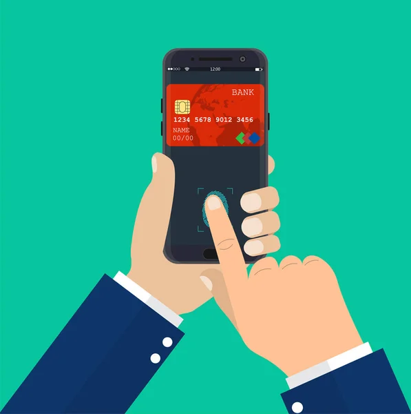 Application de paiement, carte bancaire sur l'écran du smartphone . — Image vectorielle