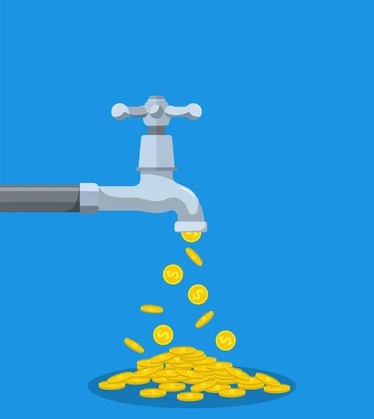 Monete d'oro cadono dal rubinetto di metallo — Vettoriale Stock