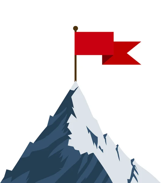 Червоний прапор на вершині гори . — стоковий вектор