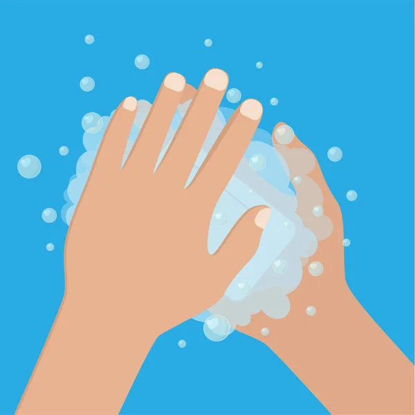 Kézi mosás alatt tiszta víz hab egészségügyi ellátás — Stock Vector
