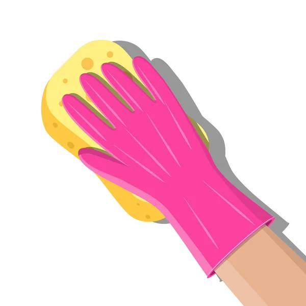 Hand i handskar med svamp tvätta väggen — Stock vektor