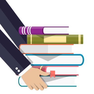 Yığın kitap elinde.