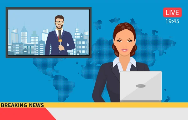News anchor broadcasting — Stock Vector
