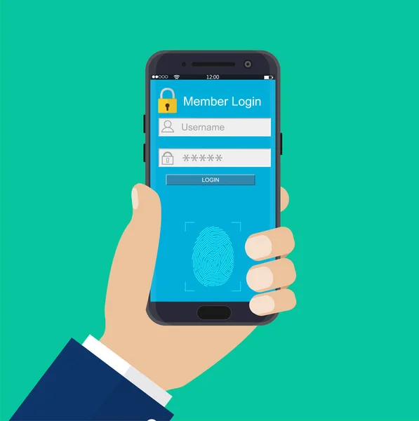 スマート フォンでロック解除の手 — ストックベクタ