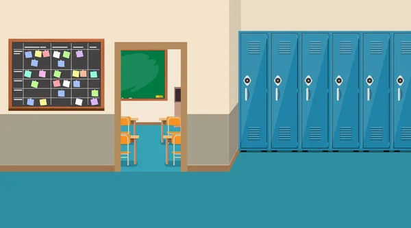 Interior de la escuela vacía, puerta abierta en el aula — Vector de stock