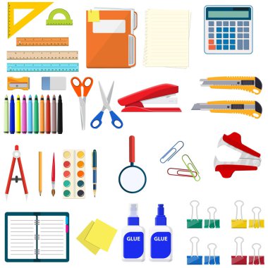 Stationery set icons. clipart