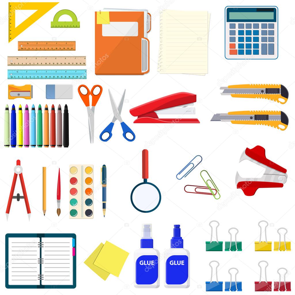 Stationery set icons.