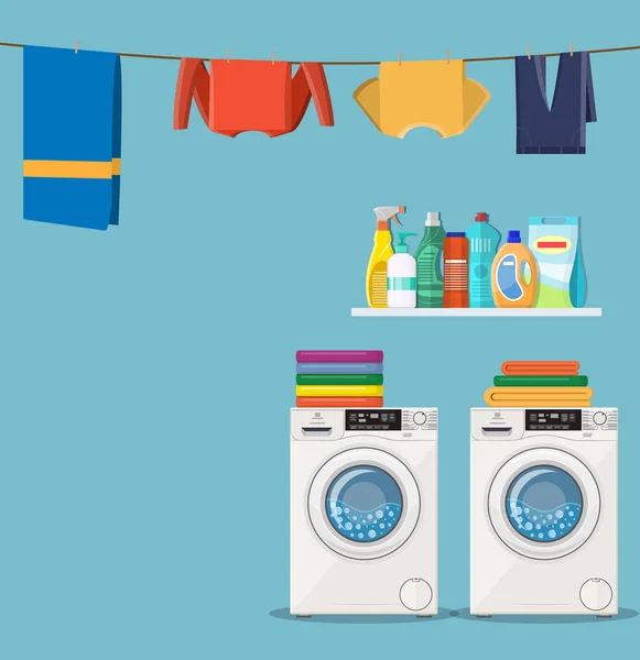Çamaşırhane hizmeti simgelerini yıkama makinesi — Stok Vektör
