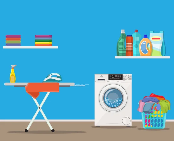 Πλυντήριο δωμάτιο με πλυντήριο ρούχων, — Διανυσματικό Αρχείο
