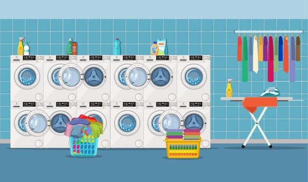 Waschküche Innenraum mit Waschmaschine, — Stockvektor