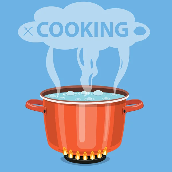 Boiling water in pan. — Stock Vector