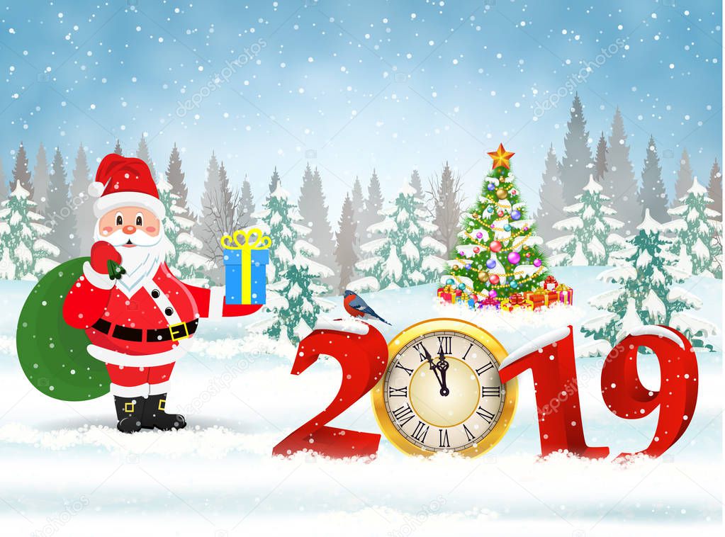 Christmas card with clock