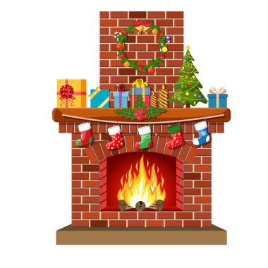 Christmas kırmızı tuğla klasik şömine