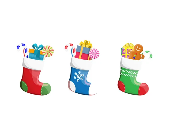 Χριστουγεννιάτικες κάλτσες με δώρα — Διανυσματικό Αρχείο