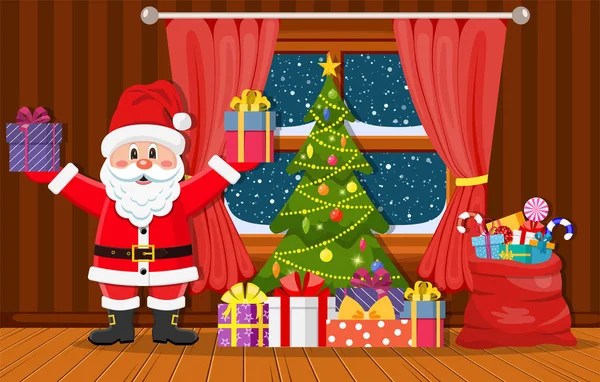 Papai Noel segurando caixa de presente — Vetor de Stock