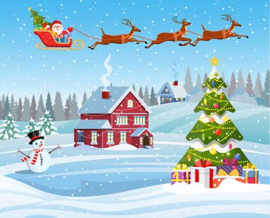 Karlı Noel manzaralı ev