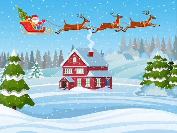 Ház havas karácsonyi táj — Stock Vector