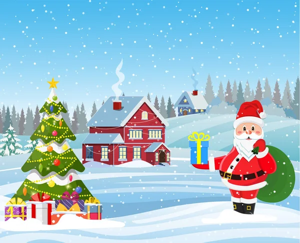 Dům ve zasněžené vánoční krajině — Stockový vektor
