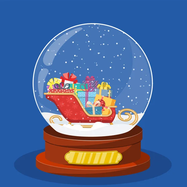 Снежный стеклянный шар с тренером или санями внутри — стоковый вектор