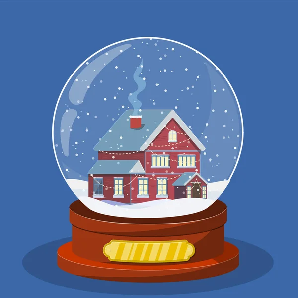 Bola de nieve de Navidad con casa dentro — Vector de stock