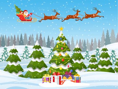 Karlı ve ağaçlı Noel manzarası