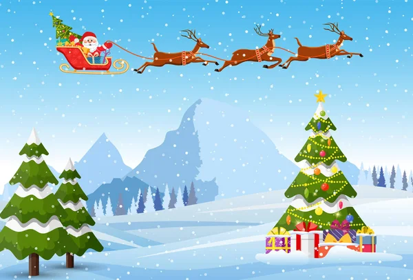 Vánoční krajina pozadí se sněhem a stromem — Stockový vektor