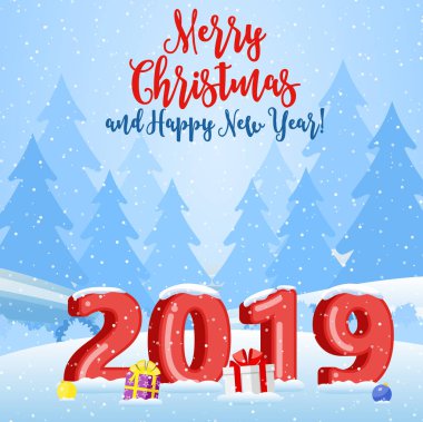 Karlı ve ağaçlı Noel manzarası